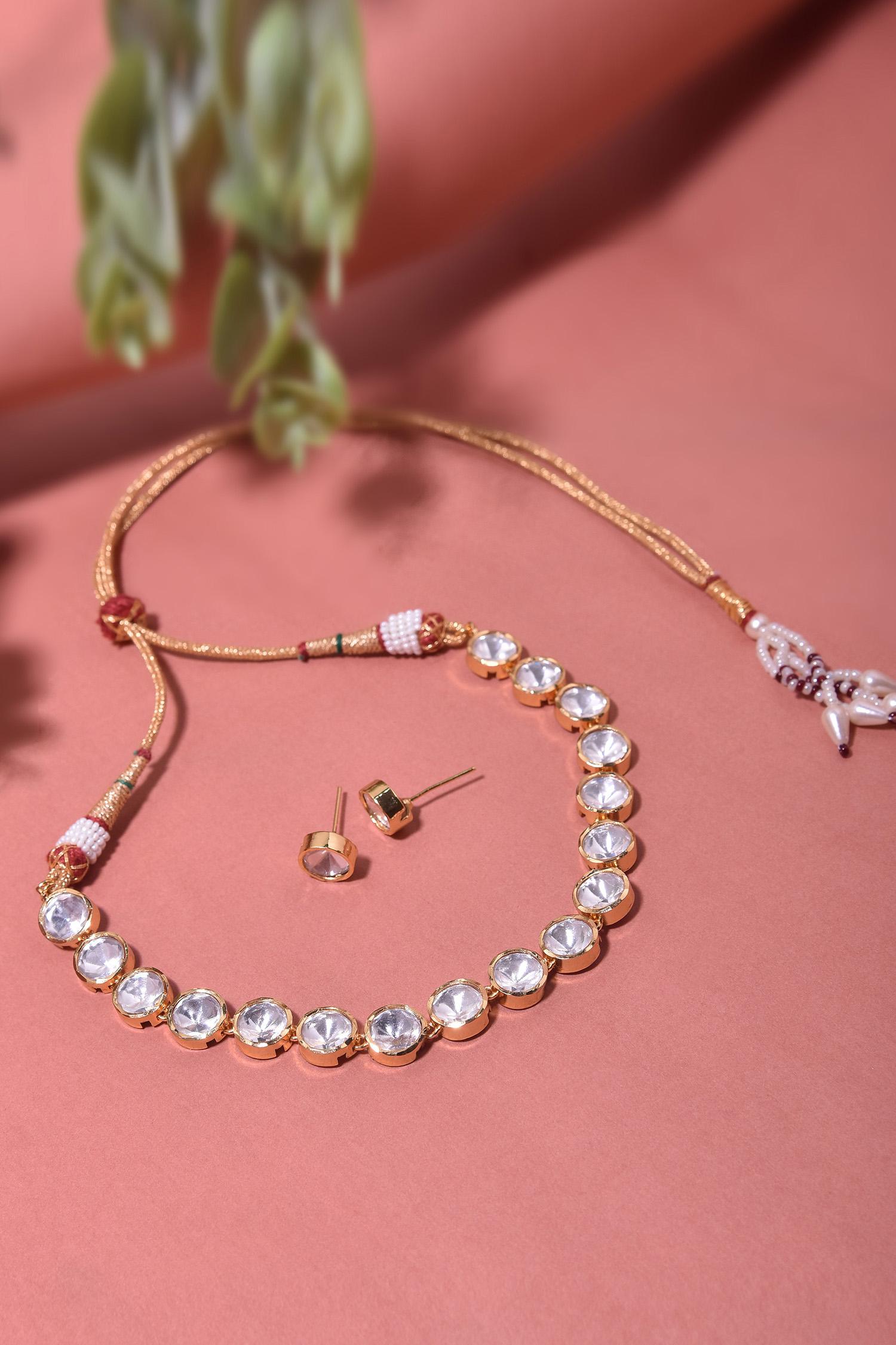 Circular Polki Embellished Necklace Set 