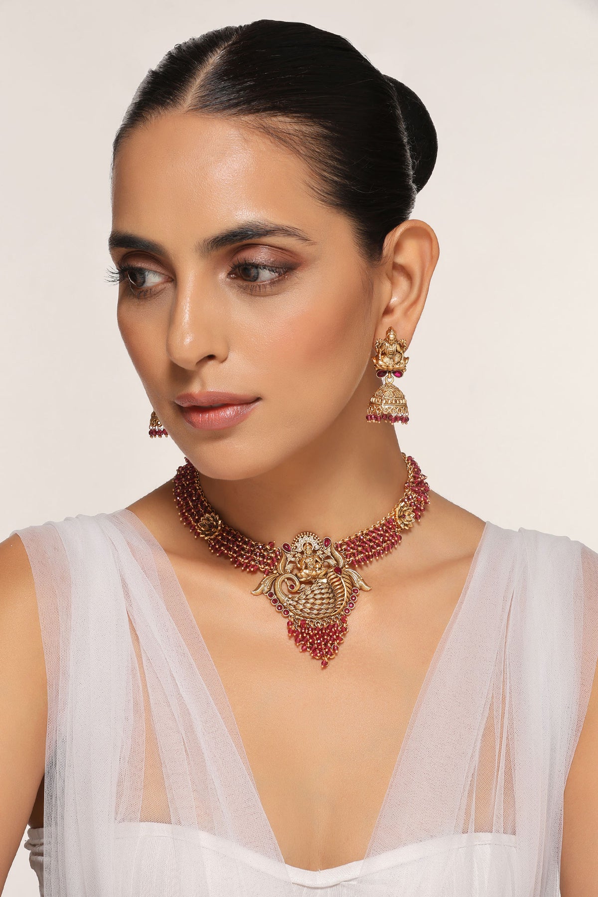 Goddess Lakshmi Carved Necklace Set 