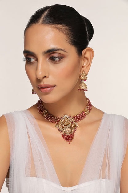 Goddess Lakshmi Carved Necklace Set 