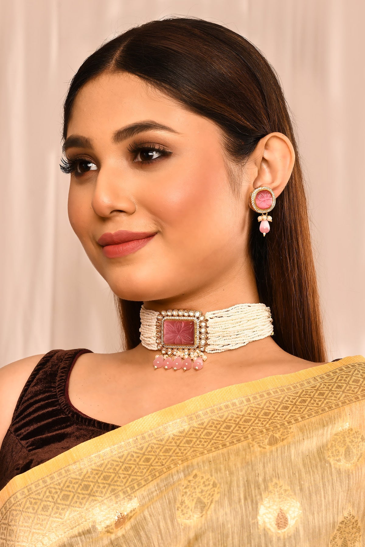 Multi Layered Pearl Choker Set 