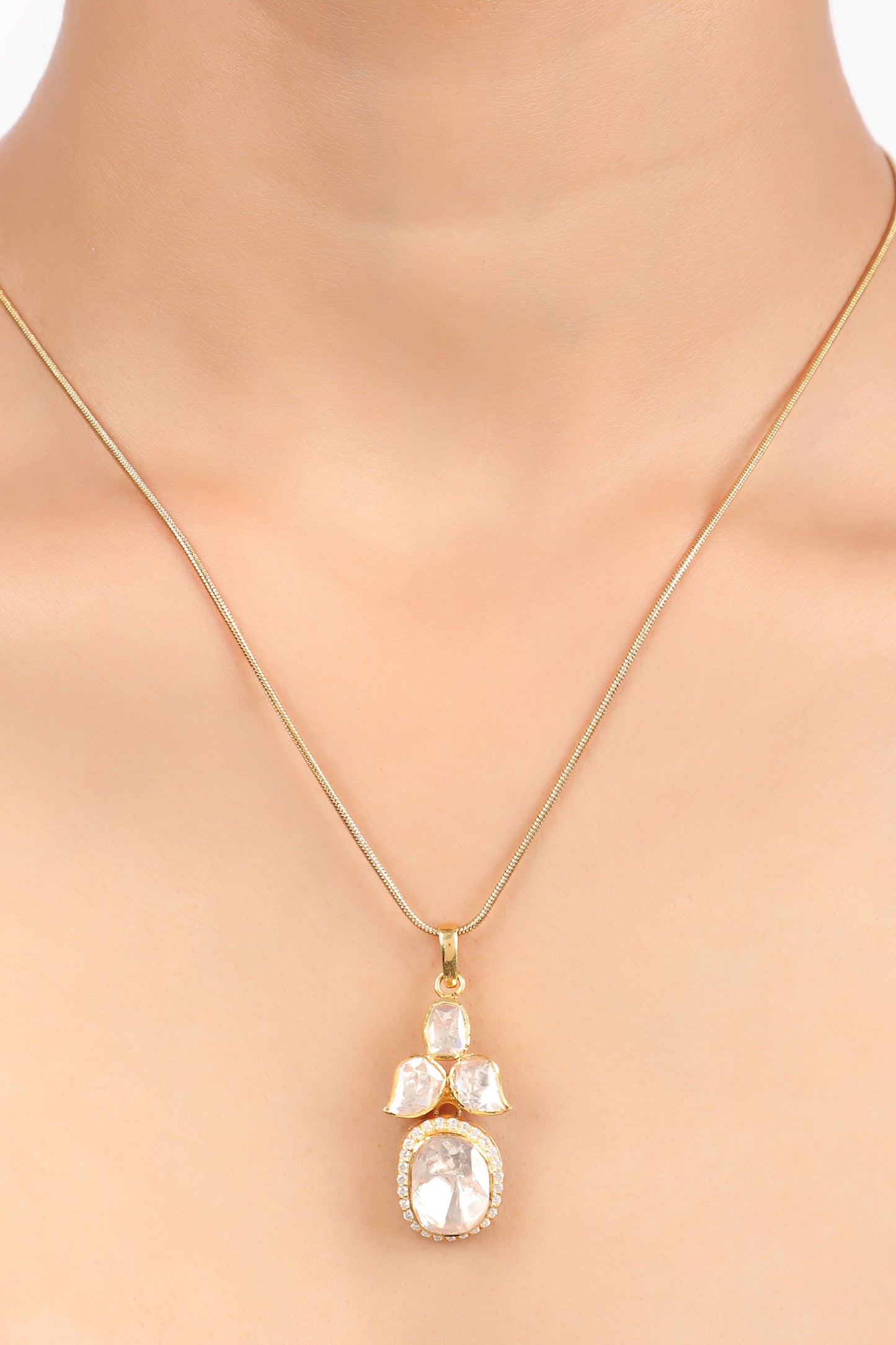Moissanite Polki & Zircons Embellished Pendant 