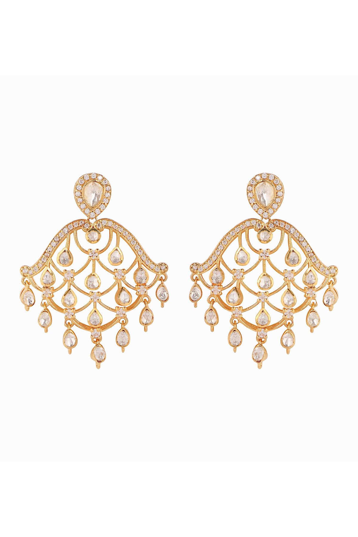 Moissanite Polki Studded Chandelier Earrings 