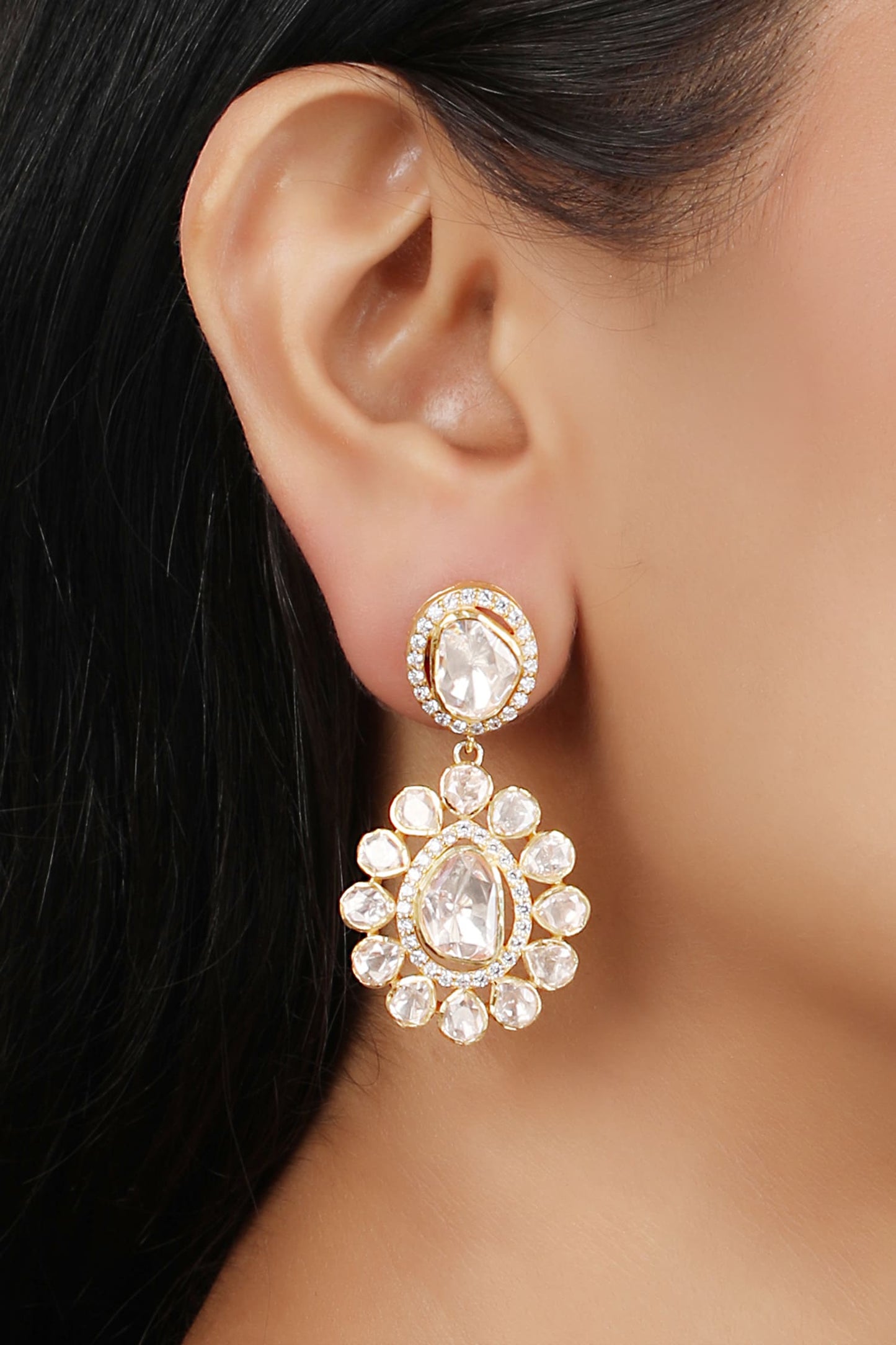 Moissanite Polki Embellished Celestial Earrings 