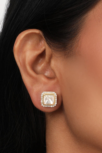Moissanite Polki Embellished Square Studs 