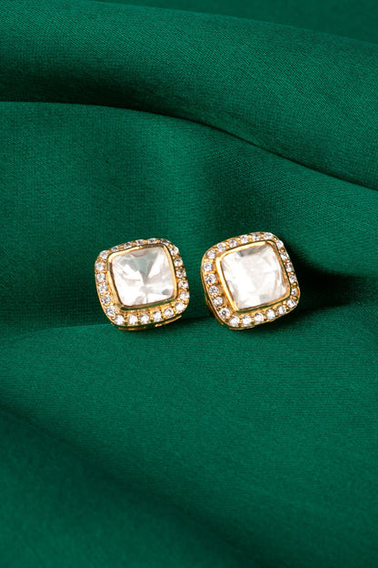 Moissanite Polki Embellished Square Studs 