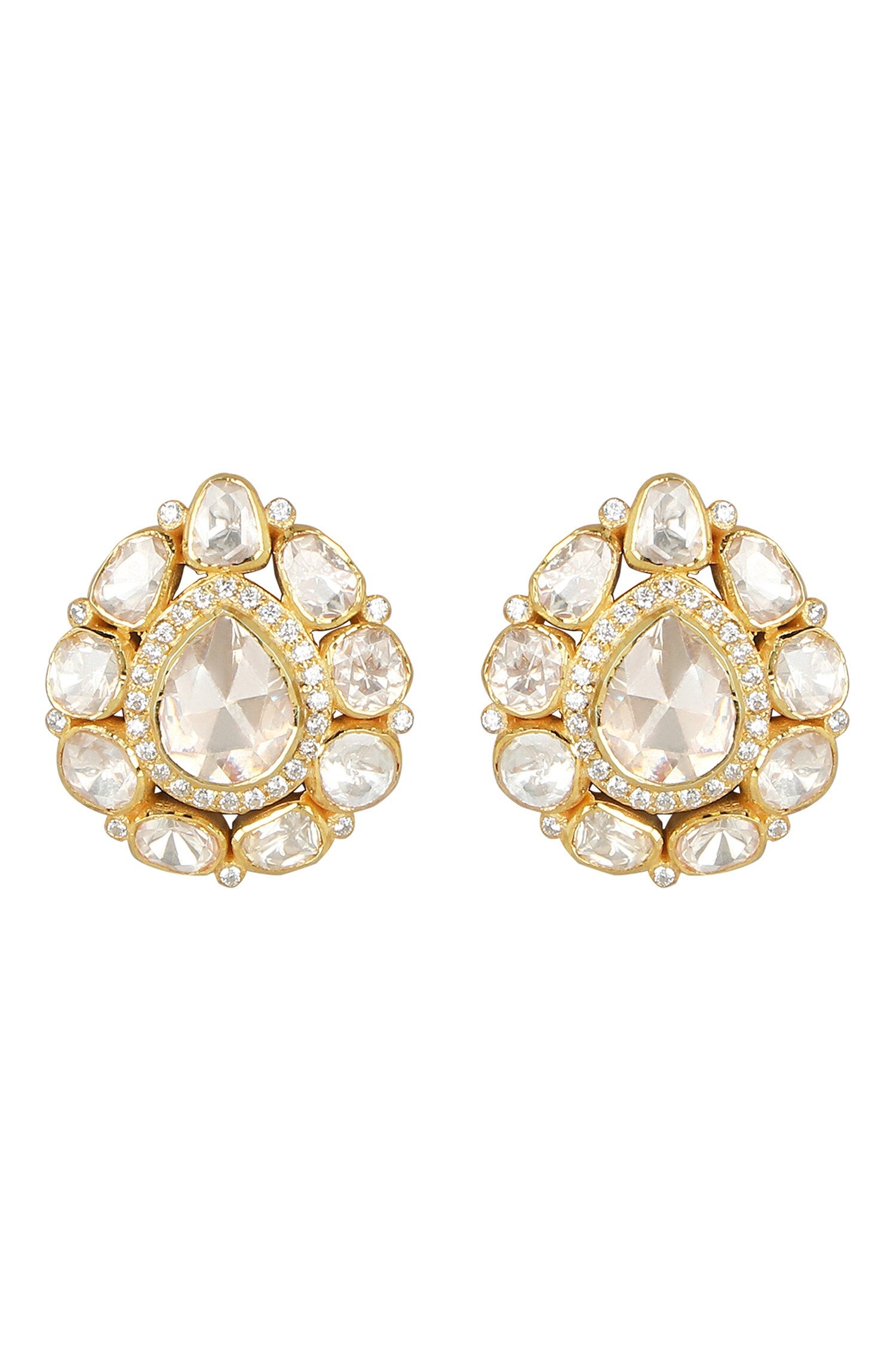 Moissanite Polki Embellished Pear Studs 