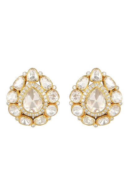 Moissanite Polki Embellished Pear Studs 
