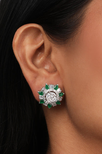 Emerald Cubic Zirconia Embellished Stud Earrings 