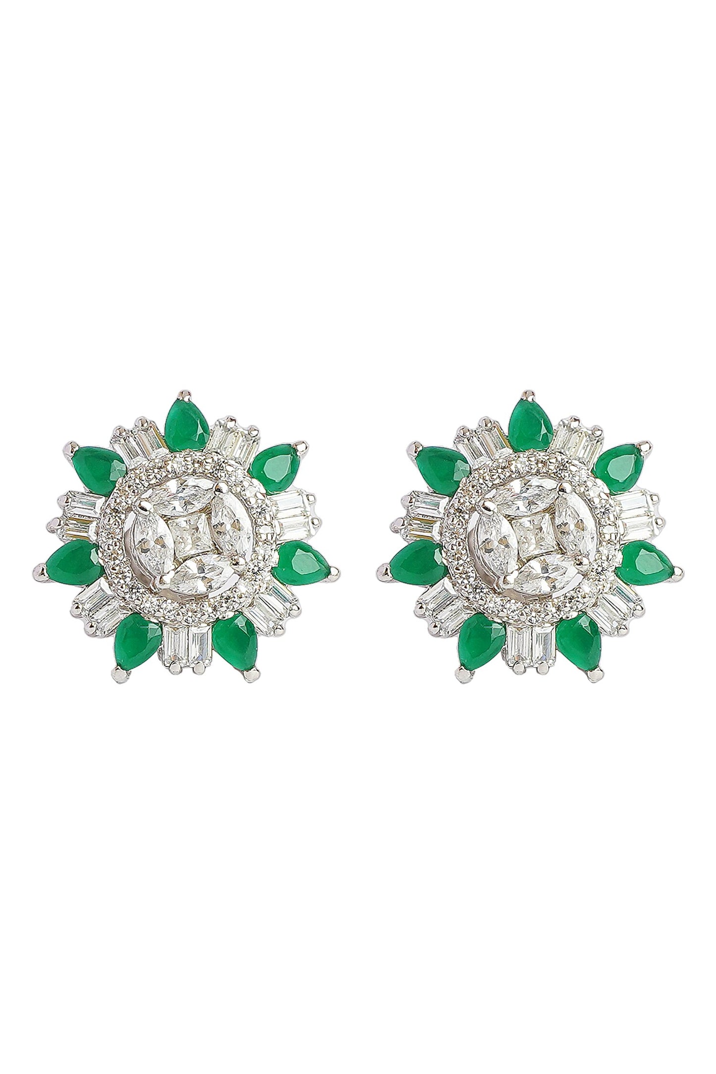 Emerald Cubic Zirconia Embellished Stud Earrings 