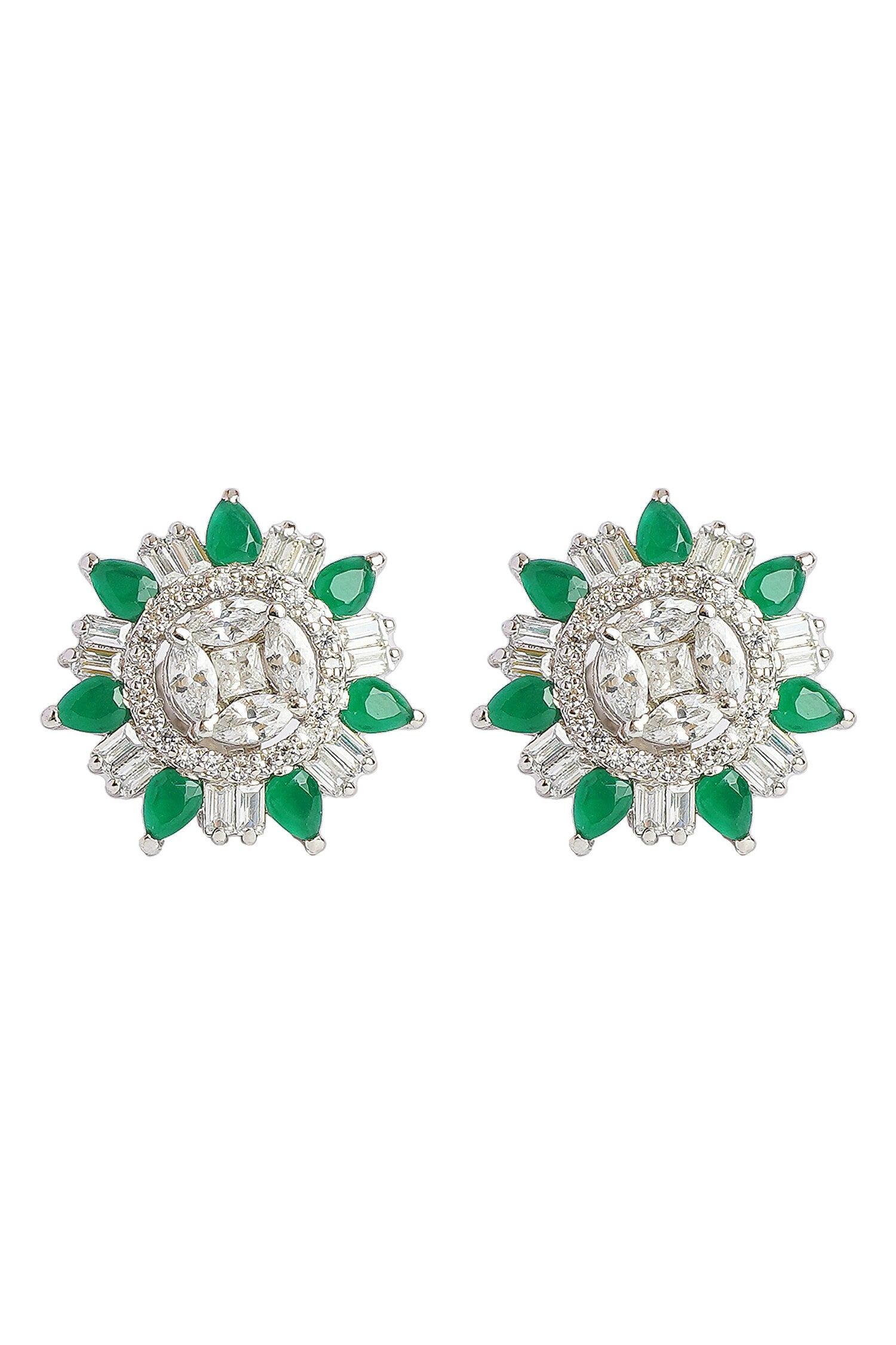 Emerald Cubic Zirconia Embellished Stud Earrings 