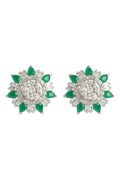 Emerald Cubic Zirconia Embellished Stud Earrings 
