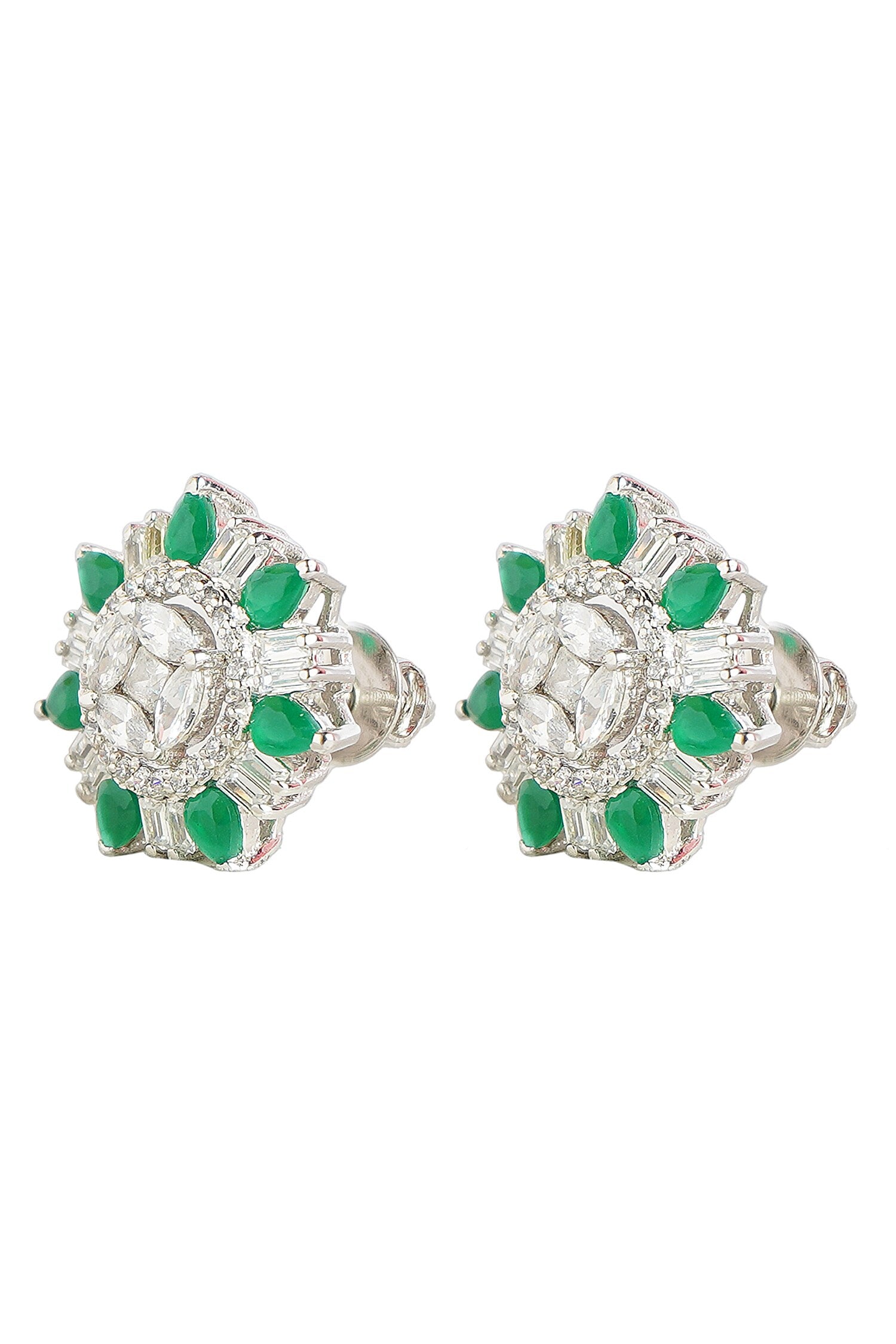 Emerald Cubic Zirconia Embellished Stud Earrings 