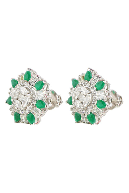 Emerald Cubic Zirconia Embellished Stud Earrings 