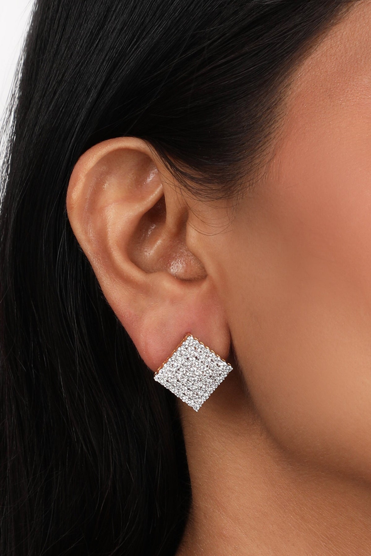 Cubic Zirconia Embellished Spade Stud Earrings 