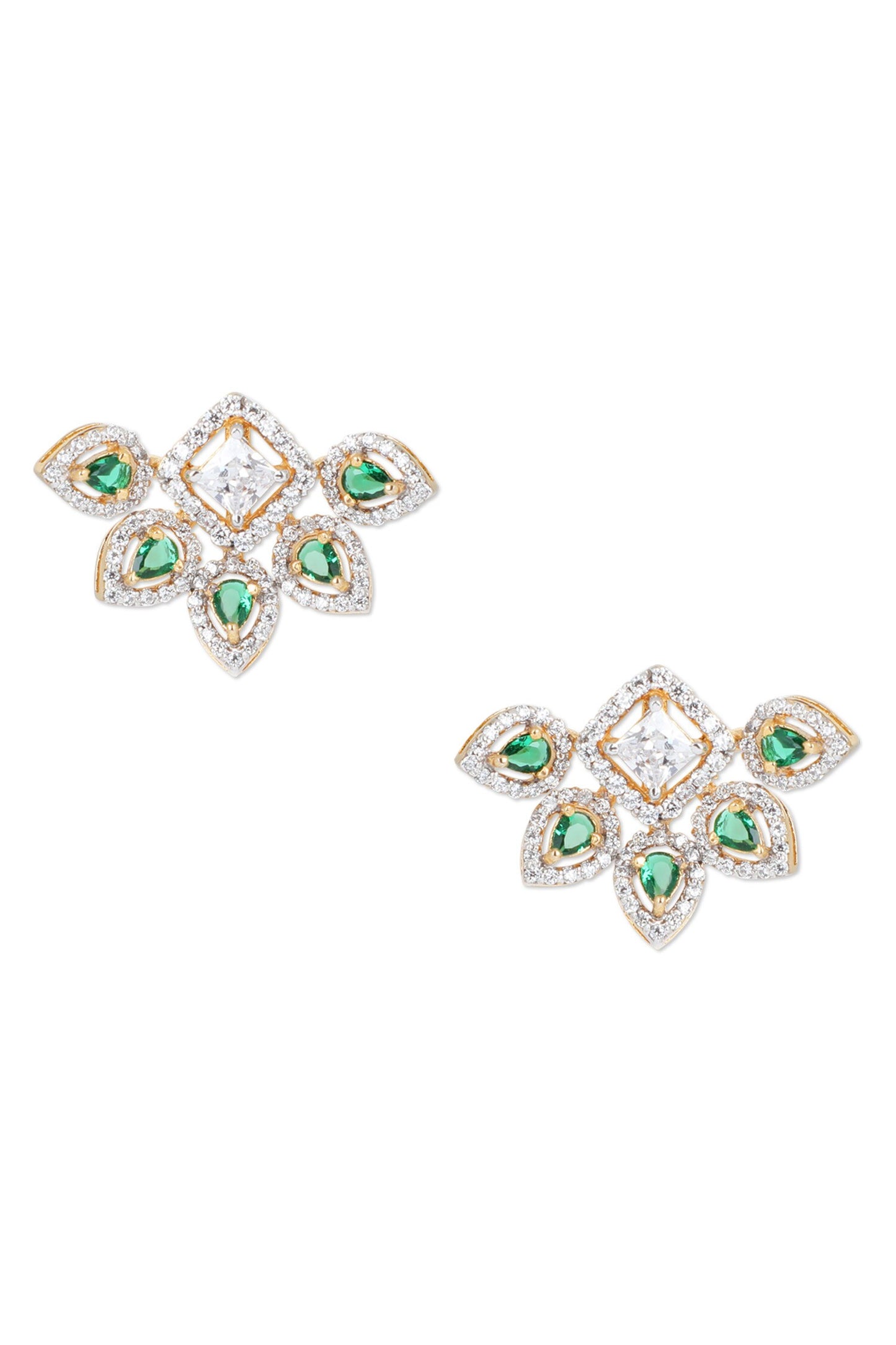 Emerald Cubic Zirconia Embellished Stud Earrings 