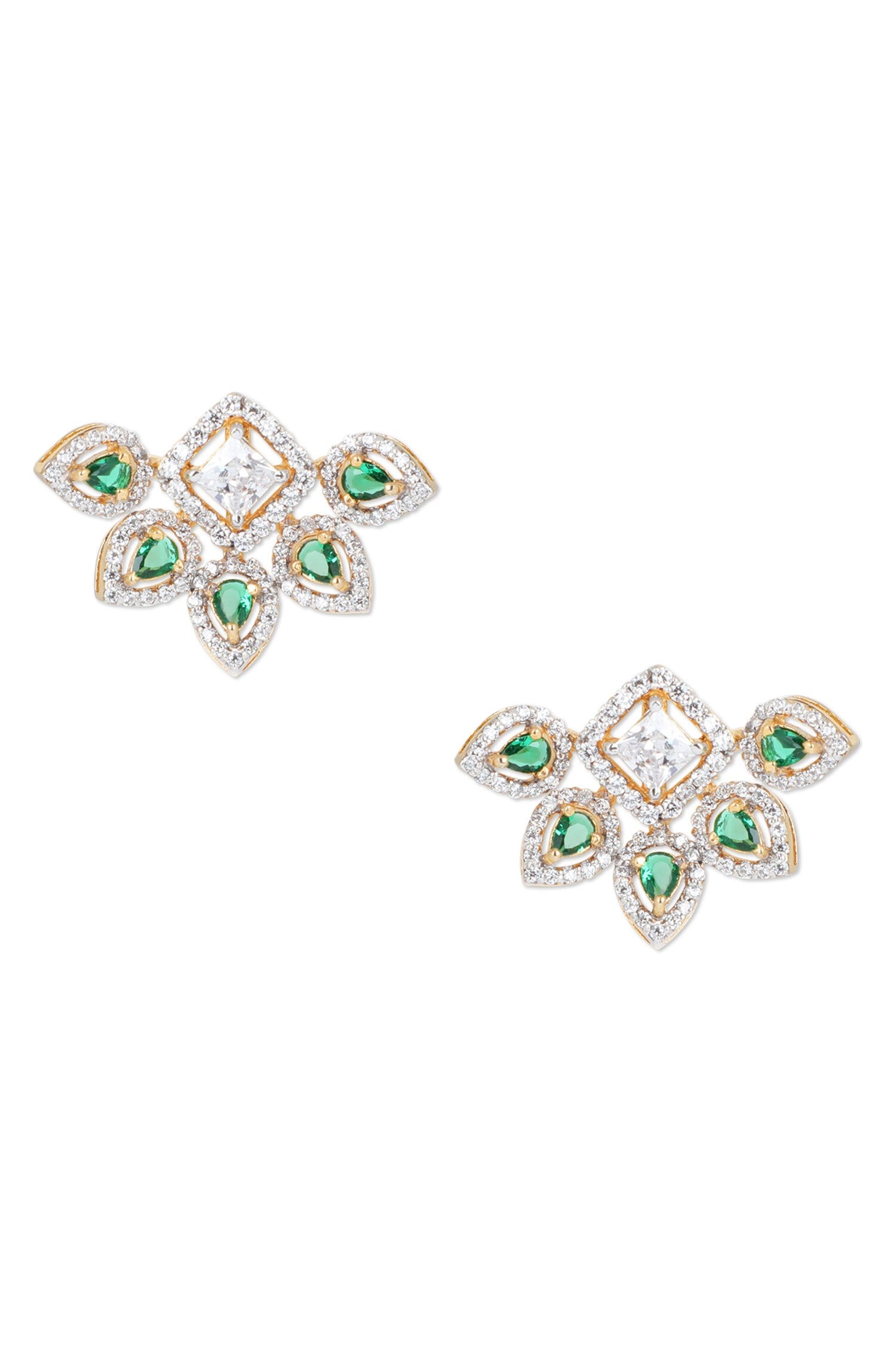 Emerald Cubic Zirconia Embellished Stud Earrings 