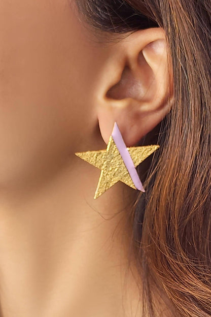 Star Carved Stud Earrings 