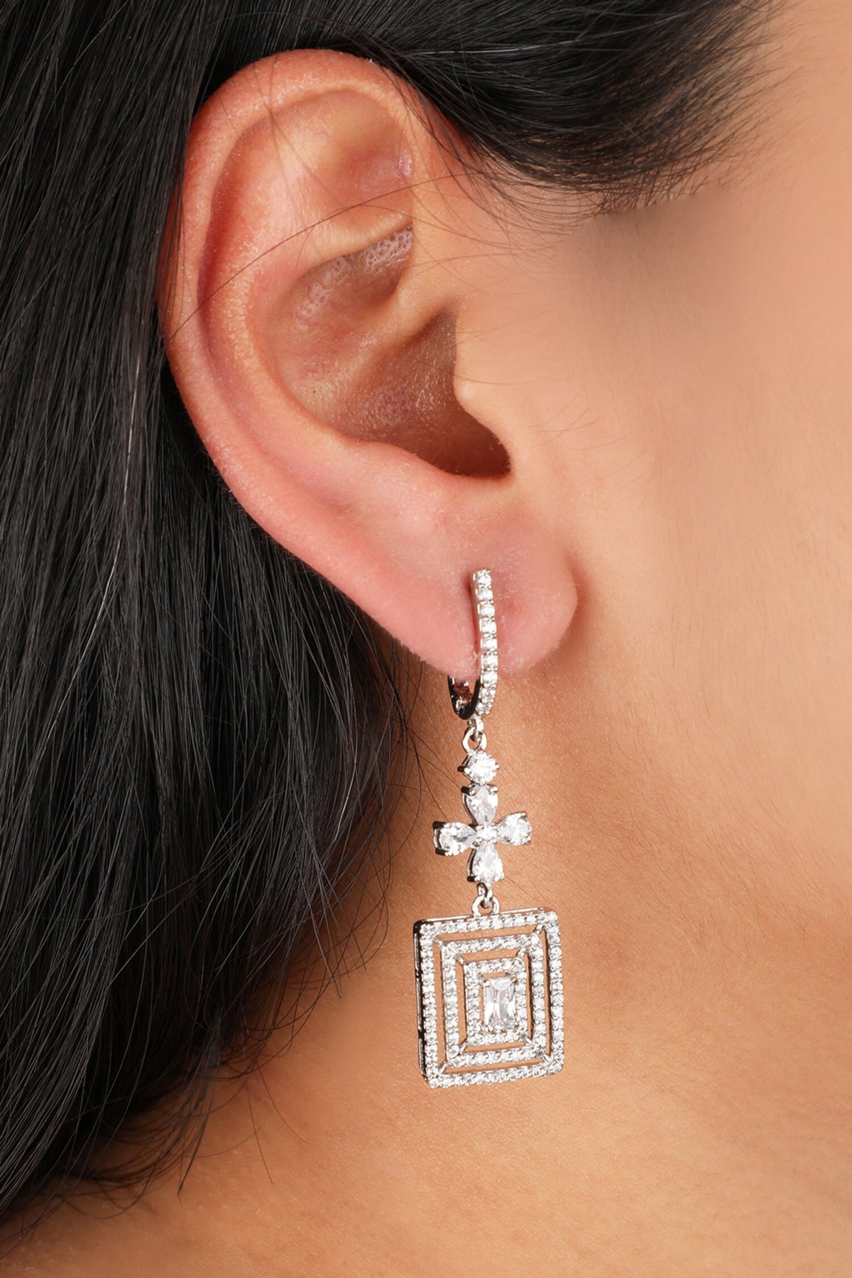 Cubic Zirconia Embellished Drop Earrings 