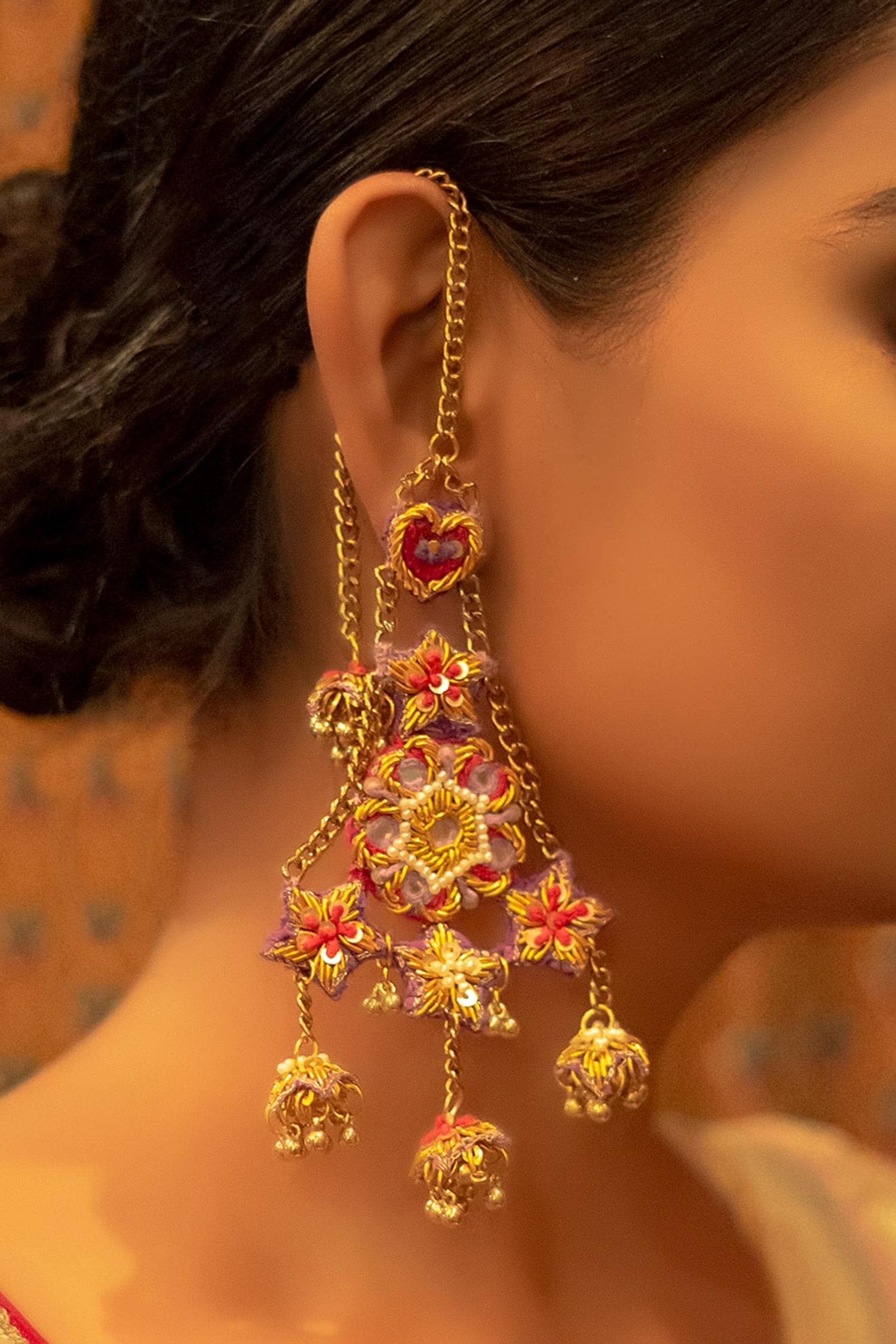 Thread Hand Embroidered Dangler Earrings 