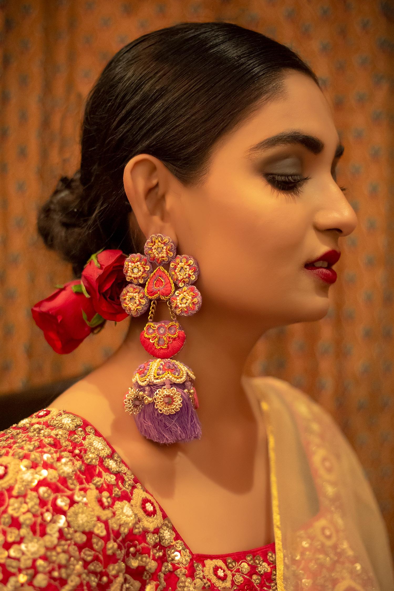 Floral Hand Embroidered Dangler Earrings 
