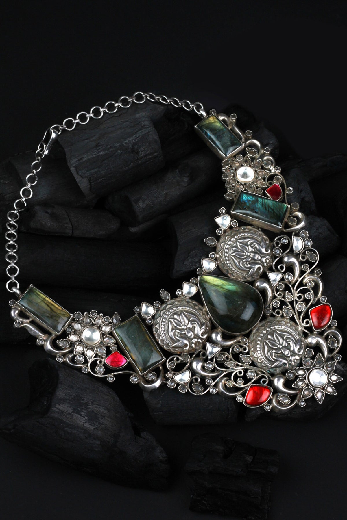 Floral & Bird Carved Choker 