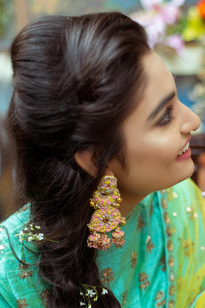 Hand Embroidered Round Dangler Earrings 