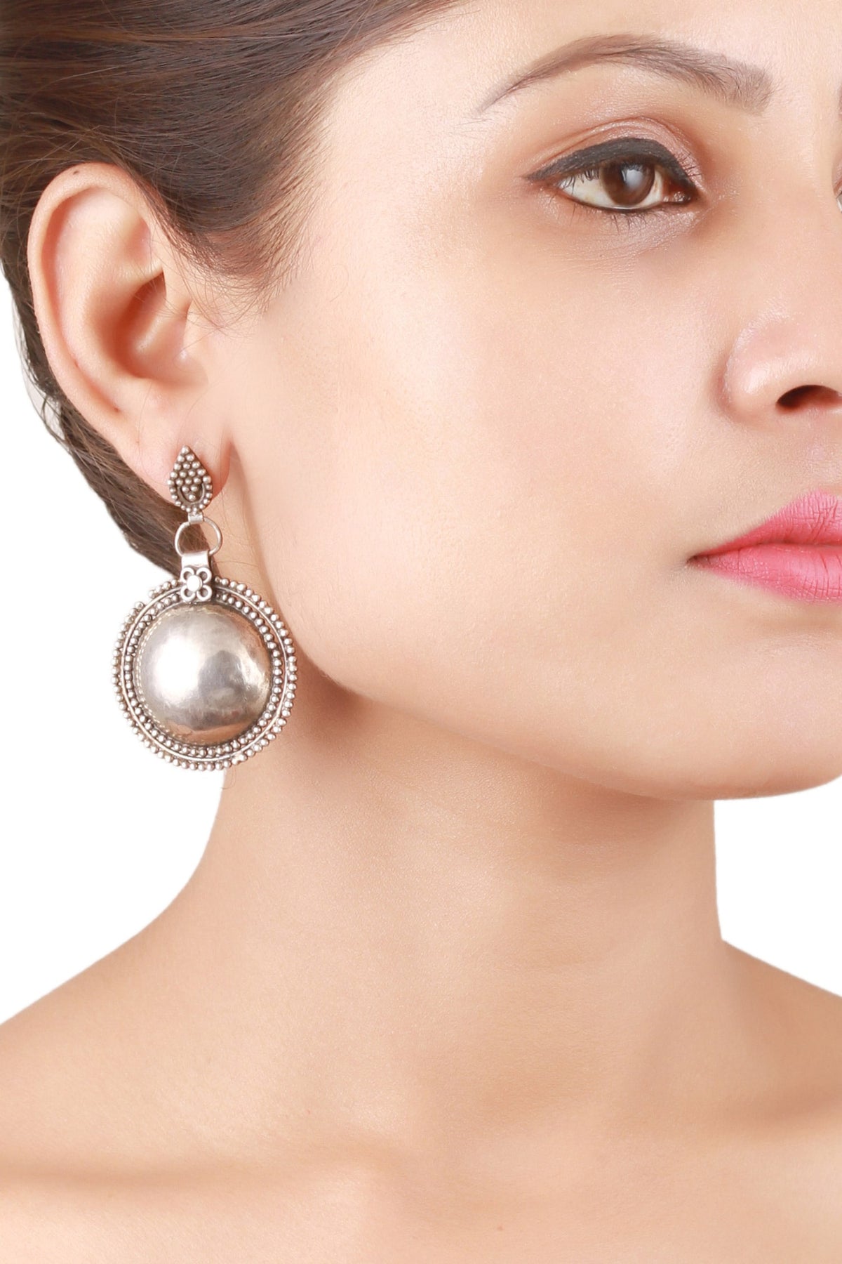 Carved Circular Drop Earrings 
