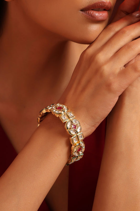 Floral Geometric Pattern Kundan Embellished Kada 