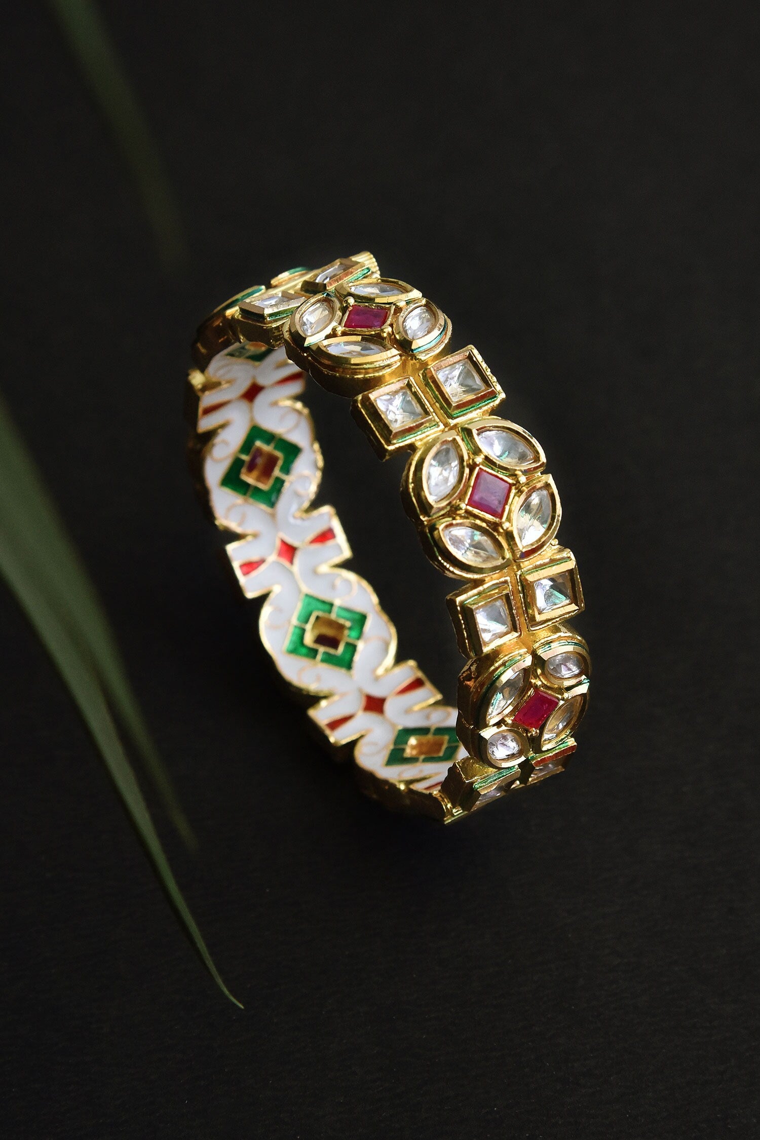Floral Geometric Pattern Kundan Embellished Kada 