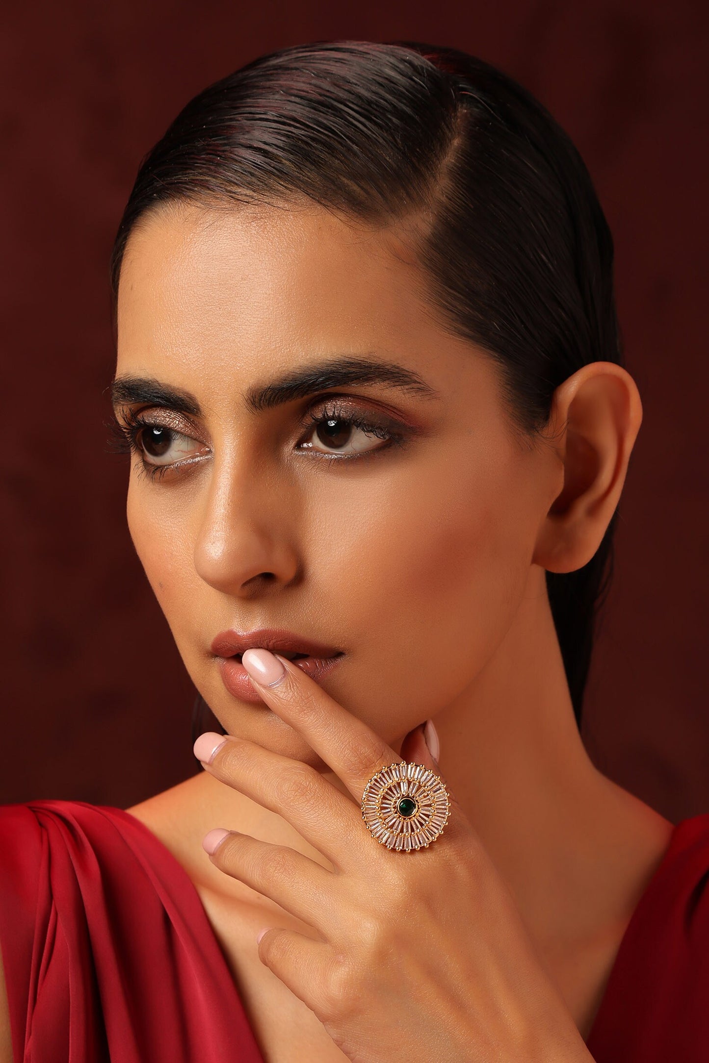 Gold Tone Floral Cut-Work Ring 