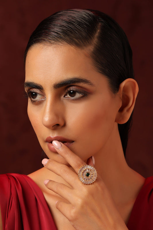 Gold Tone Floral Cut-Work Ring 