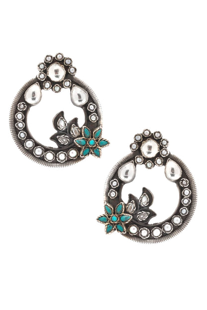 Floral Motif Hoop Earrings 