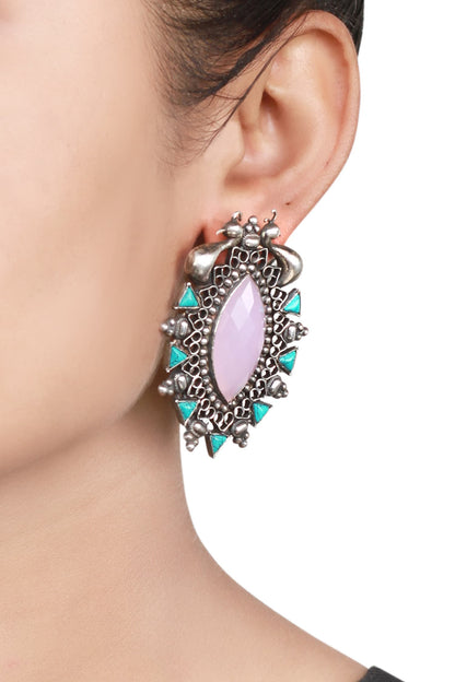Peacock Motif Stud Earrings 