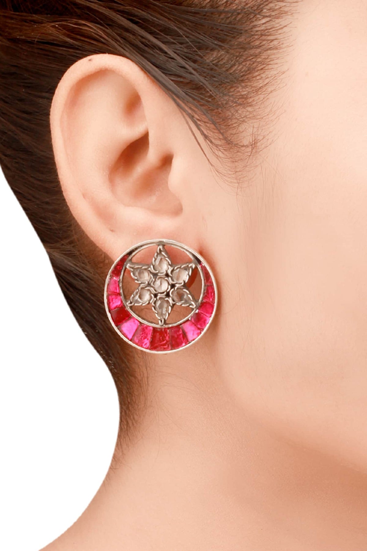 Crescent Moon Motif Stud Earrings 