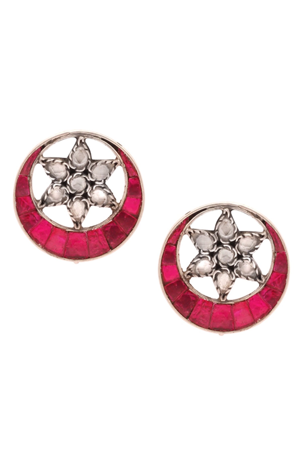 Crescent Moon Motif Stud Earrings 
