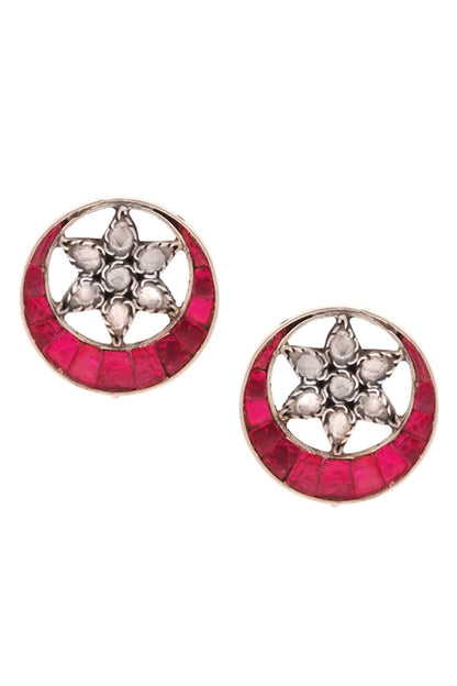 Crescent Moon Motif Stud Earrings 