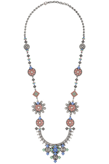 Oxidized Silver Enamel Long Necklace 