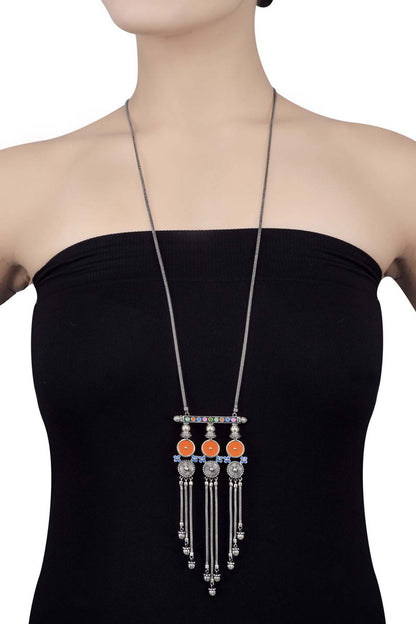 Multi Enamel Tassel Necklace 