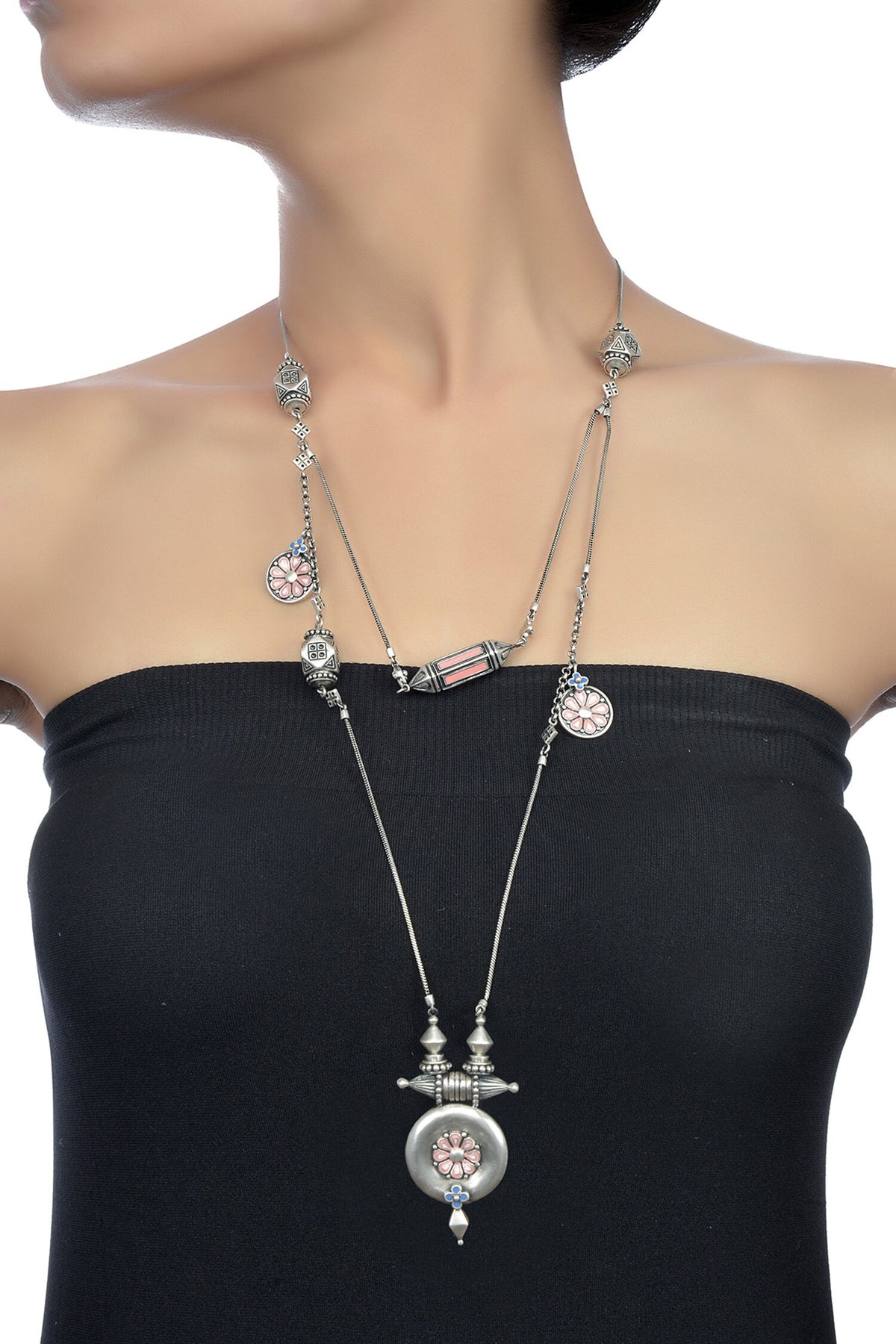 Layered Enamel Talisman Charm Necklace 