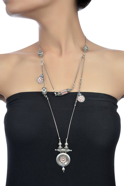 Layered Enamel Talisman Charm Necklace 