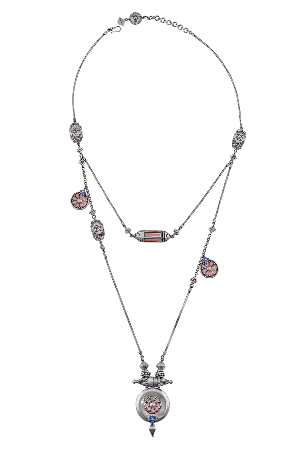 Layered Enamel Talisman Charm Necklace 