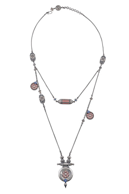 Layered Enamel Talisman Charm Necklace 