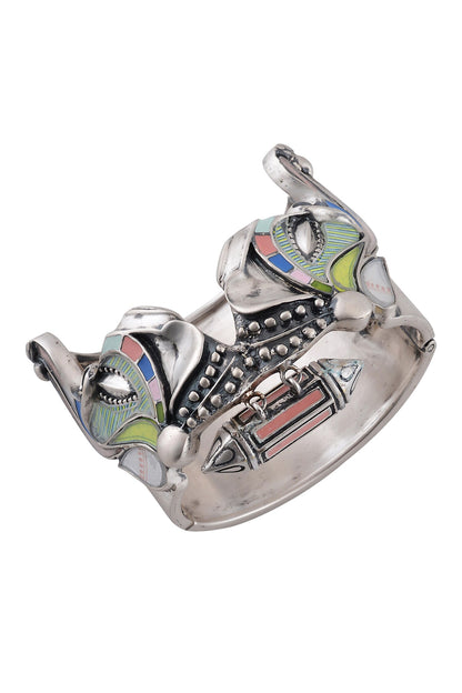 Oxidized Silver Enamel Cuff Bracelet 