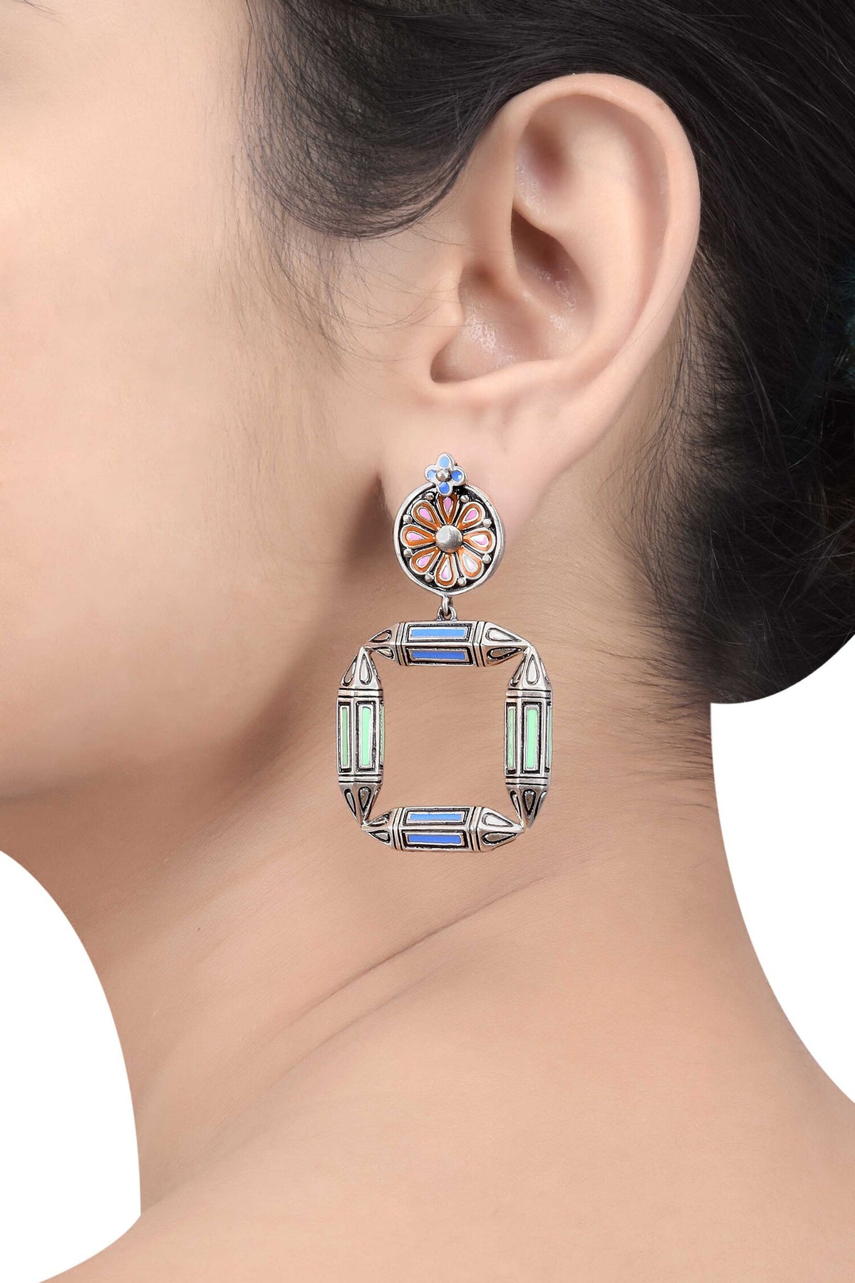 Multi Enamel Taveez Flower Earrings 
