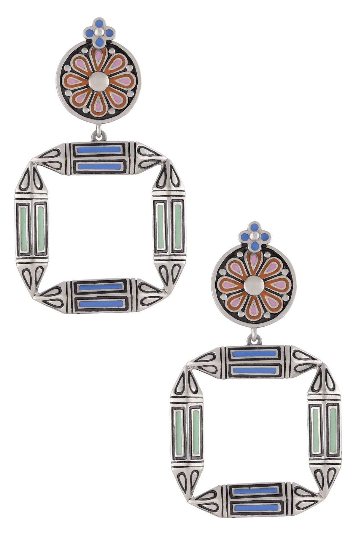 Multi Enamel Taveez Flower Earrings 