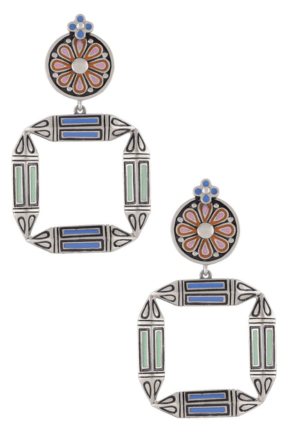 Multi Enamel Taveez Flower Earrings 