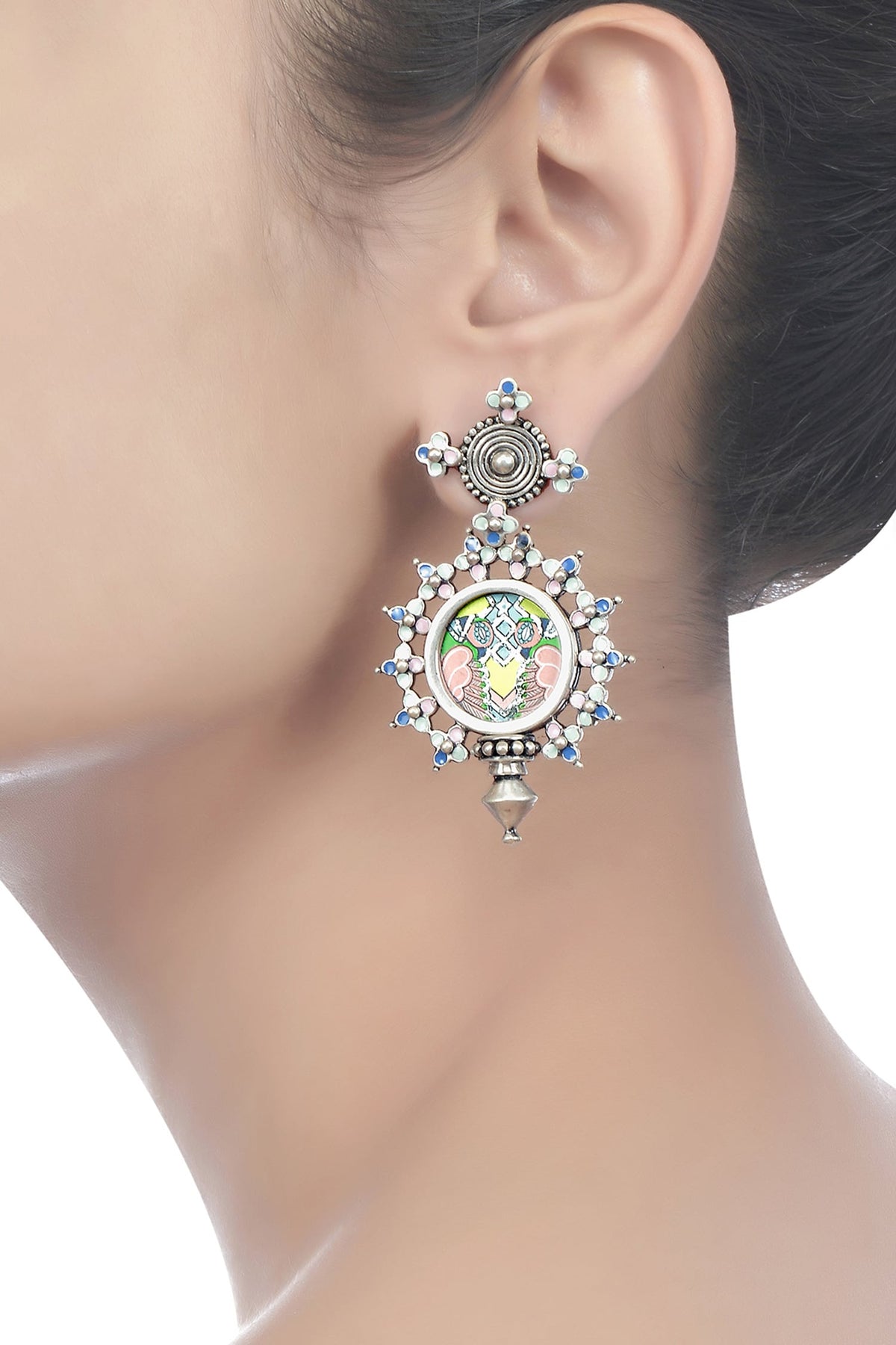Hand Painted Enamel Coin Earrings 