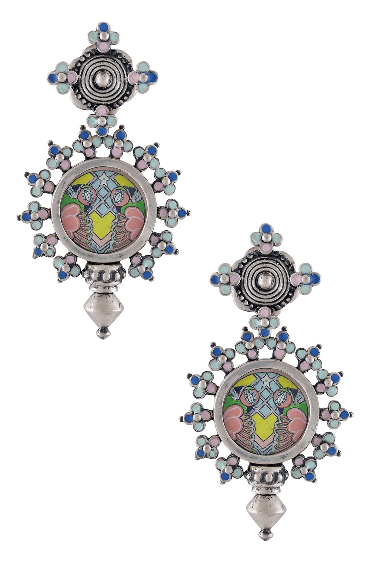 Hand Painted Enamel Coin Earrings 