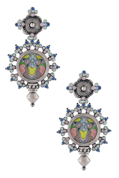 Hand Painted Enamel Coin Earrings 