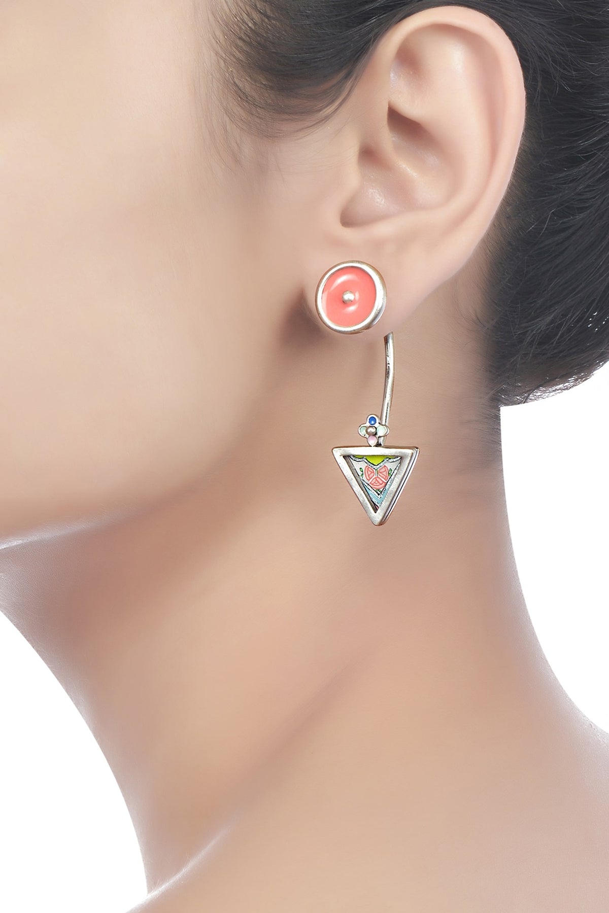 Hand Painted Triangle Jacket Earrings 